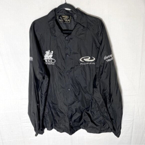 Vintage Roper Black Embroidered Snap Front Windbreaker XL - Picture 1 of 15